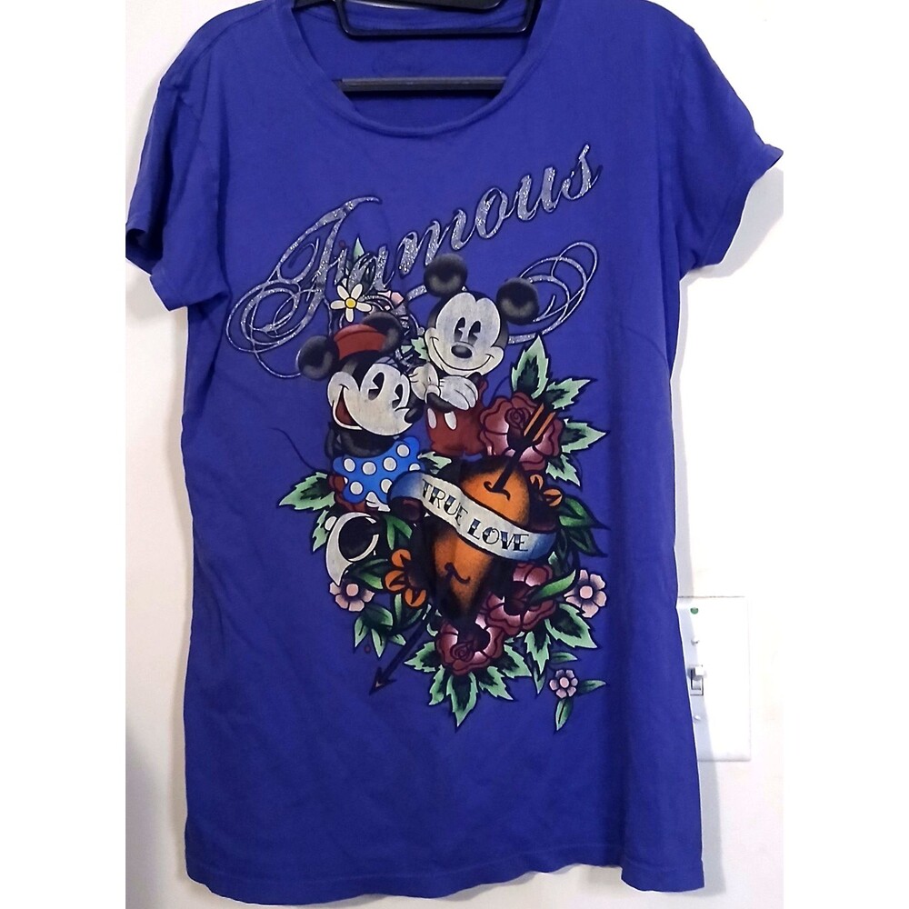 DISNEY MICKEY MINNIE Tattoo Graphic T Shirt Womens XL Purple True Love Y2K